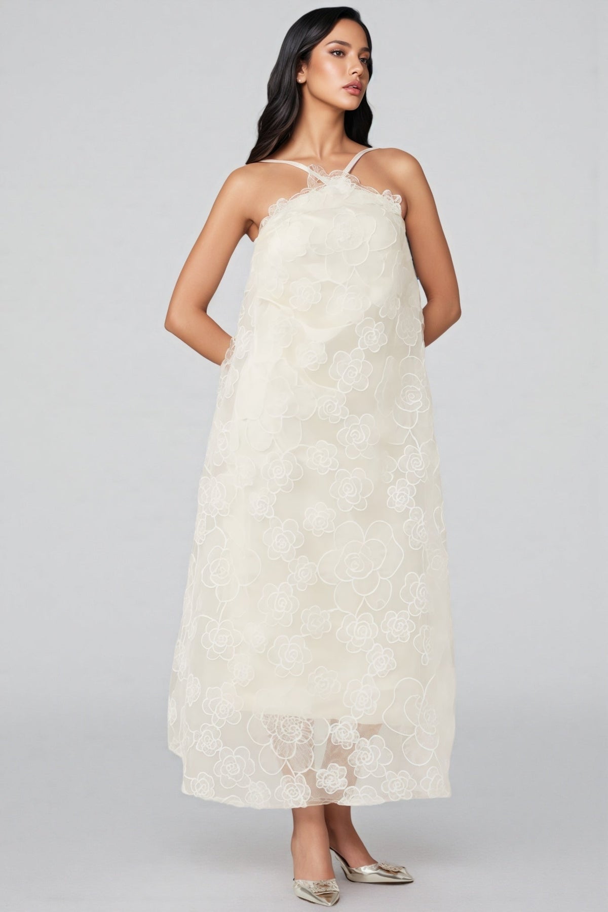 Eamon Neckless Backless Mesh Midi Dress - View 5