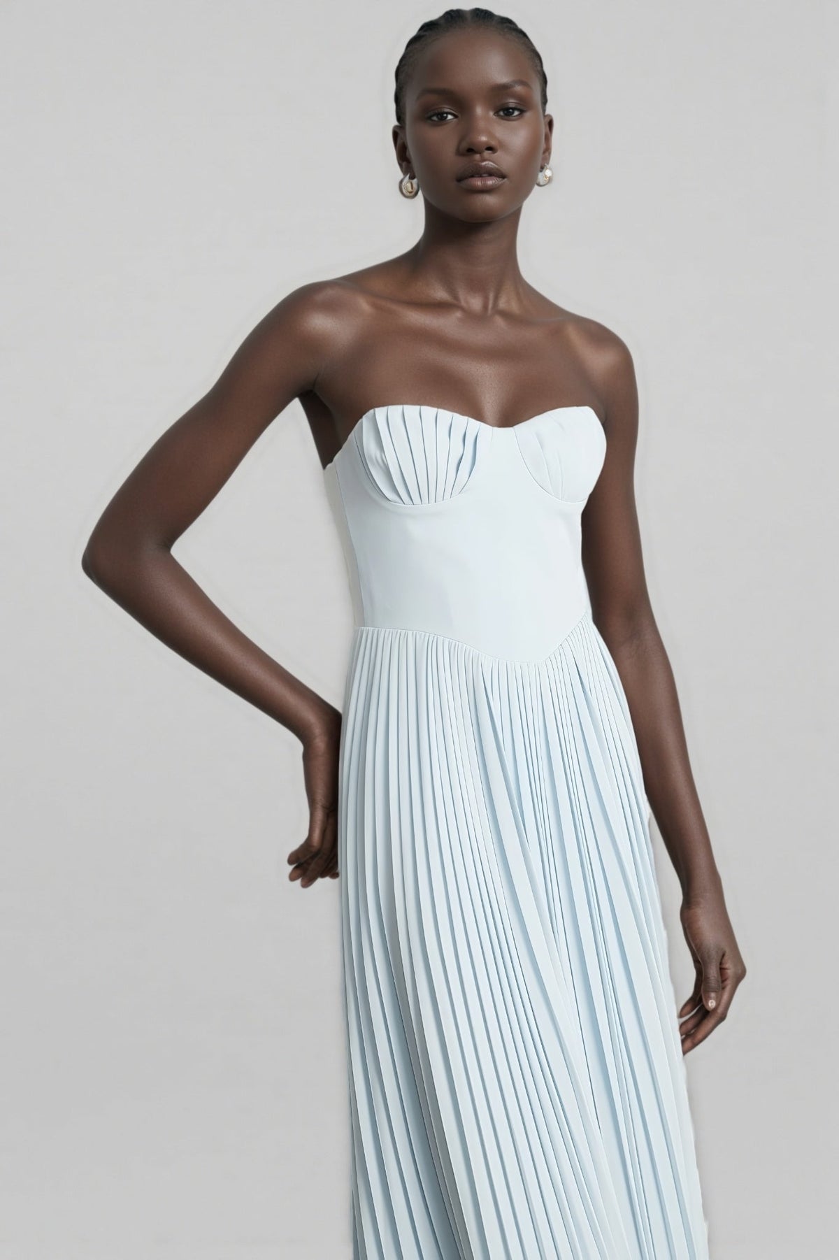 Dalia Blue Pleated Corset Maxi Dress - View 3