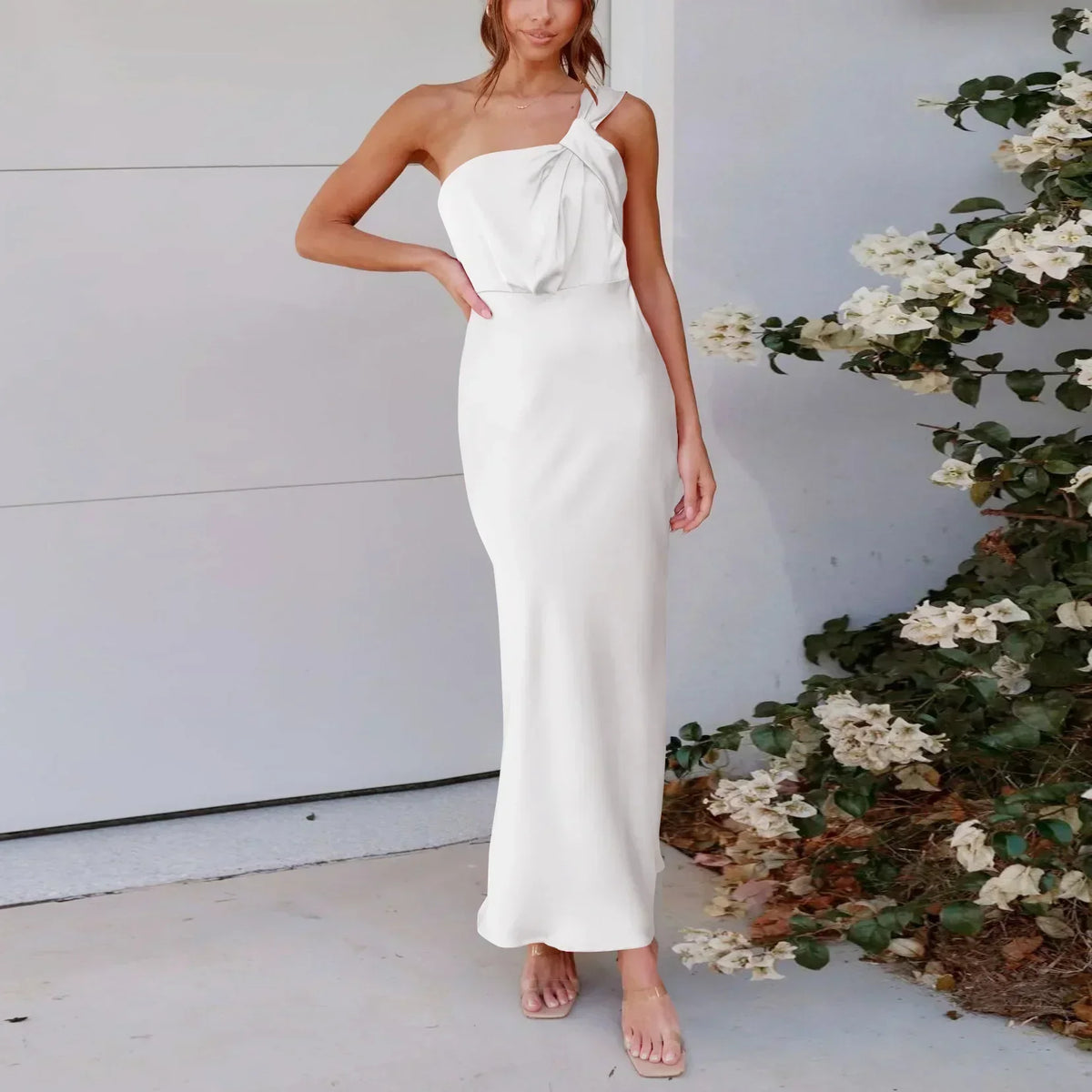 Satin One Shoulder Midi Dress - View 6