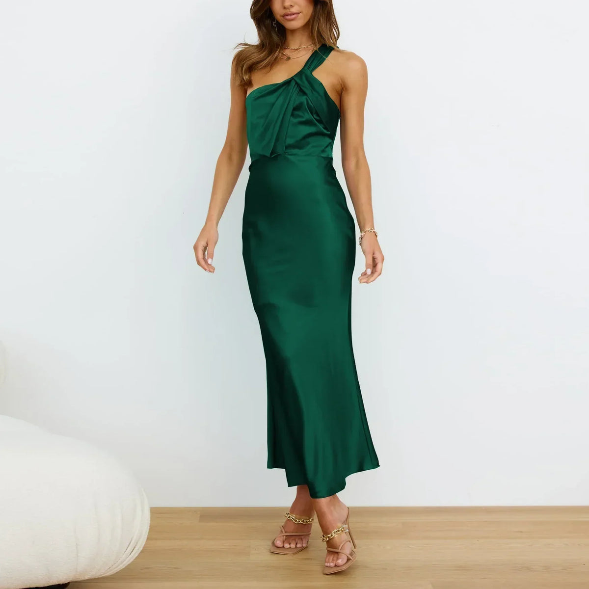 Satin One Shoulder Midi Dress - View 5