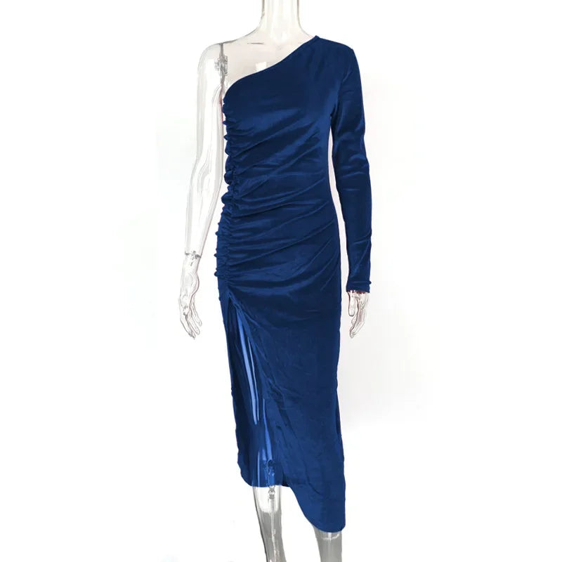 Halter Neck Backless Ruched Draped Asymmetric Bodycon Midi Dress - View 6