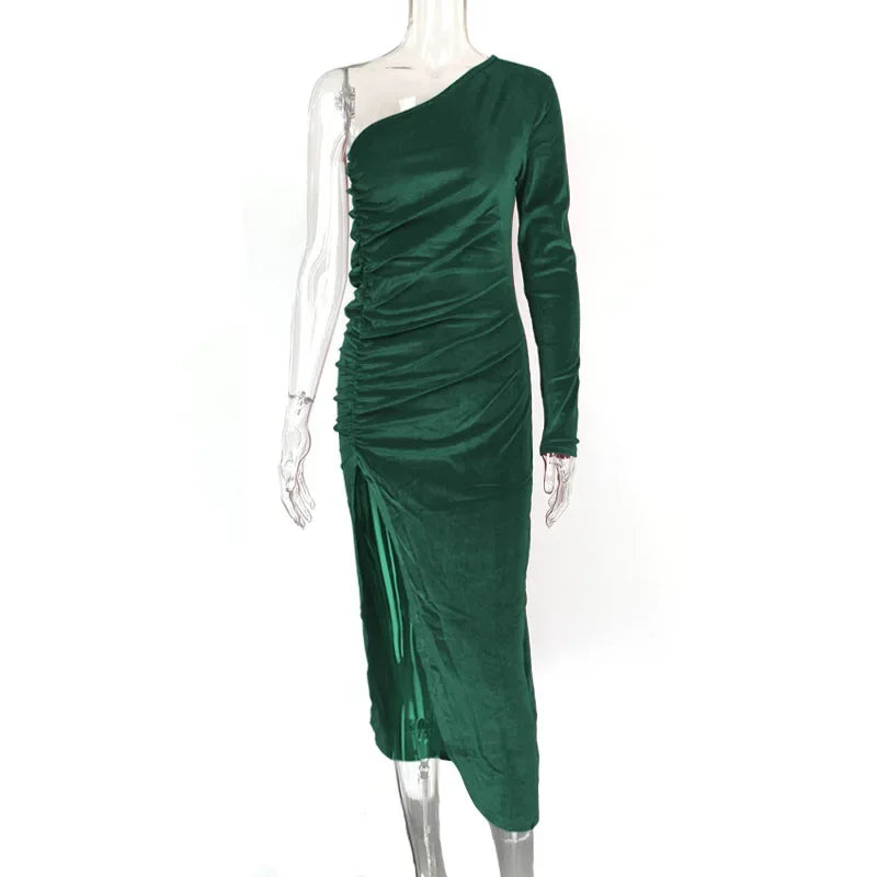 Halter Neck Backless Ruched Draped Asymmetric Bodycon Midi Dress - View 5