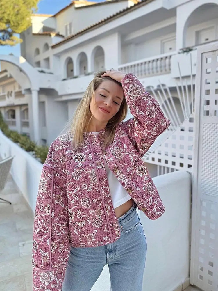 Floral Quilted Open Front Jacket 14