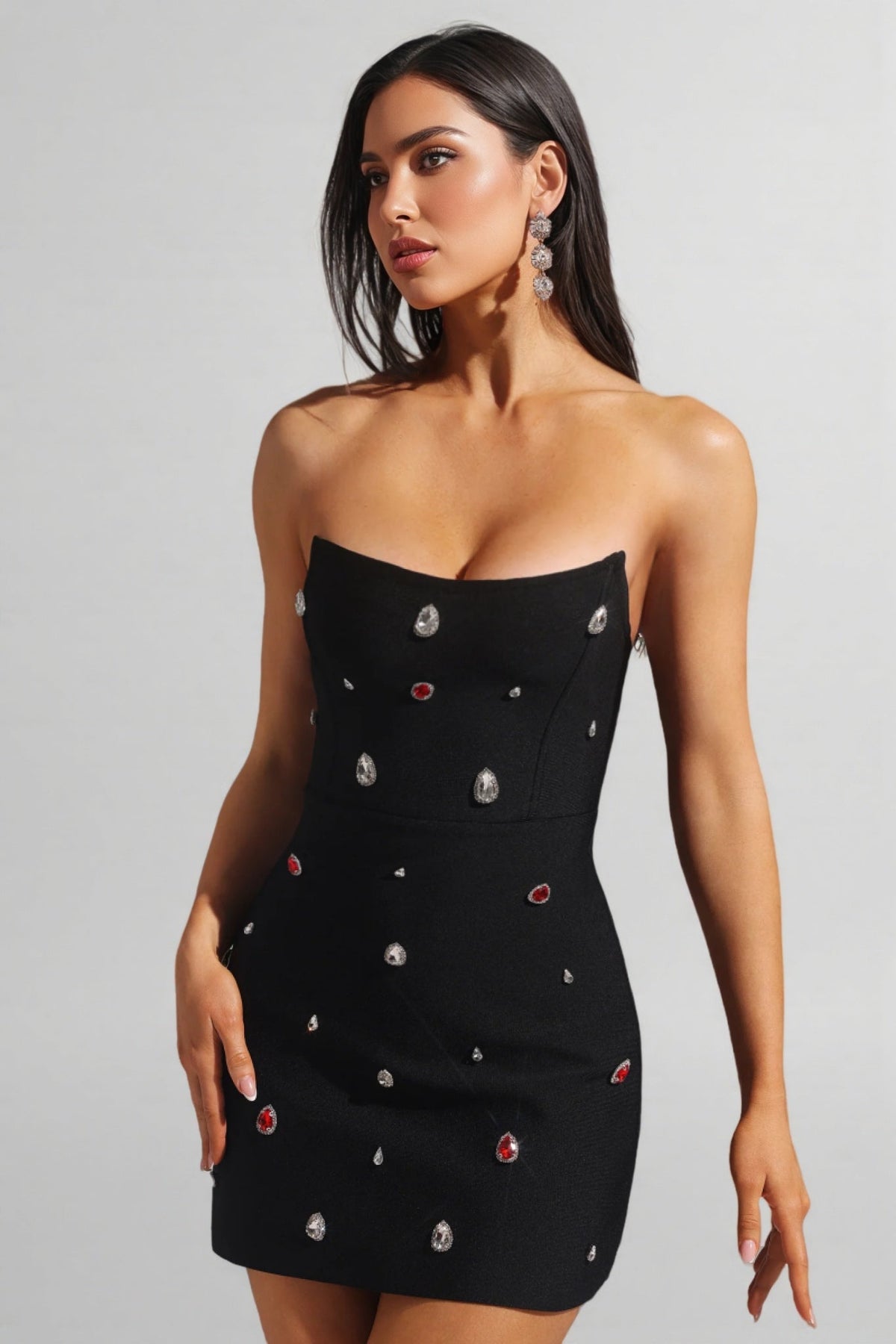 Strapless Rhinestone Teardrop Embellished Bodycon Mini Dress - View 2