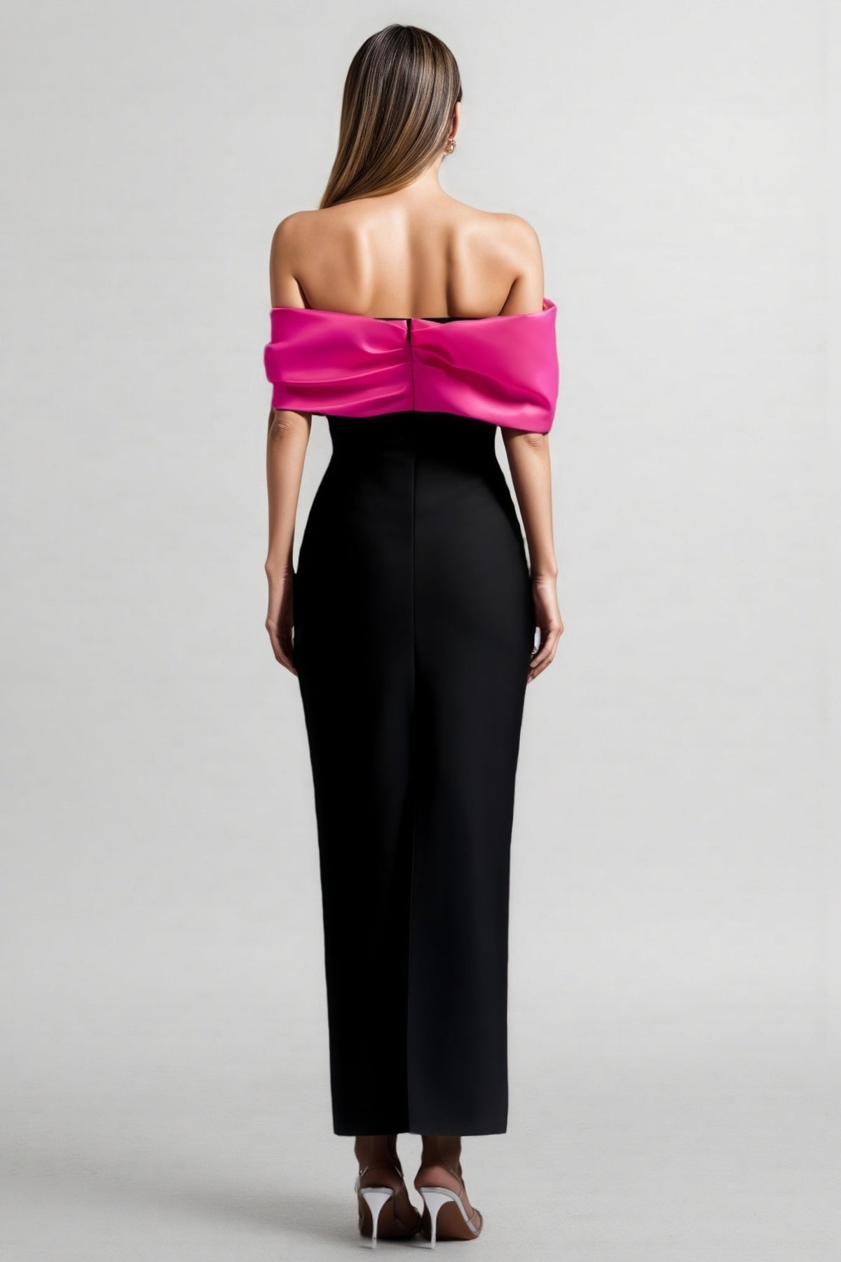 Off Shoulder Draped Fold Wrap Sweetheart Bandage Column Maxi Gown - View 5