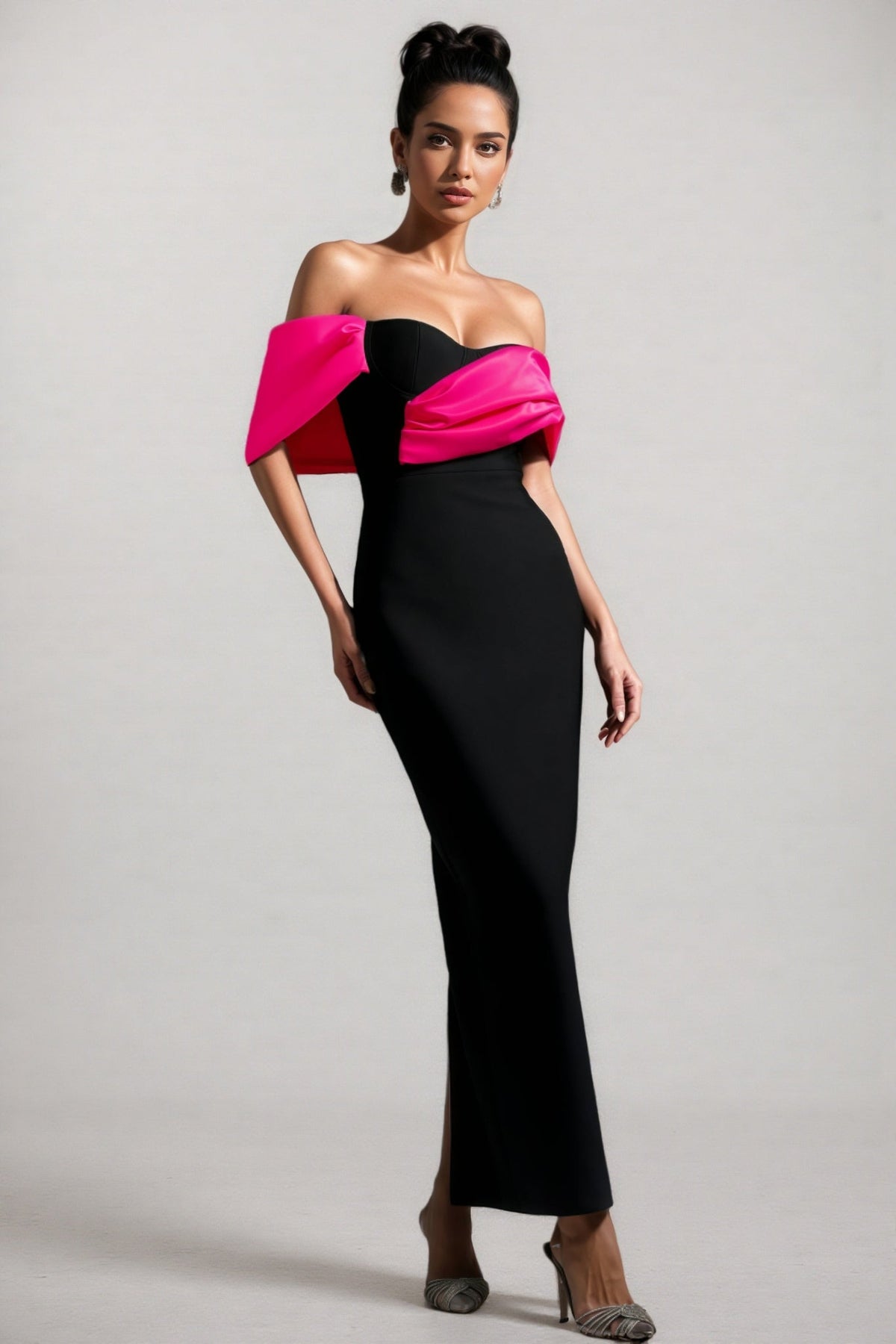 Off Shoulder Draped Fold Wrap Sweetheart Bandage Column Maxi Gown