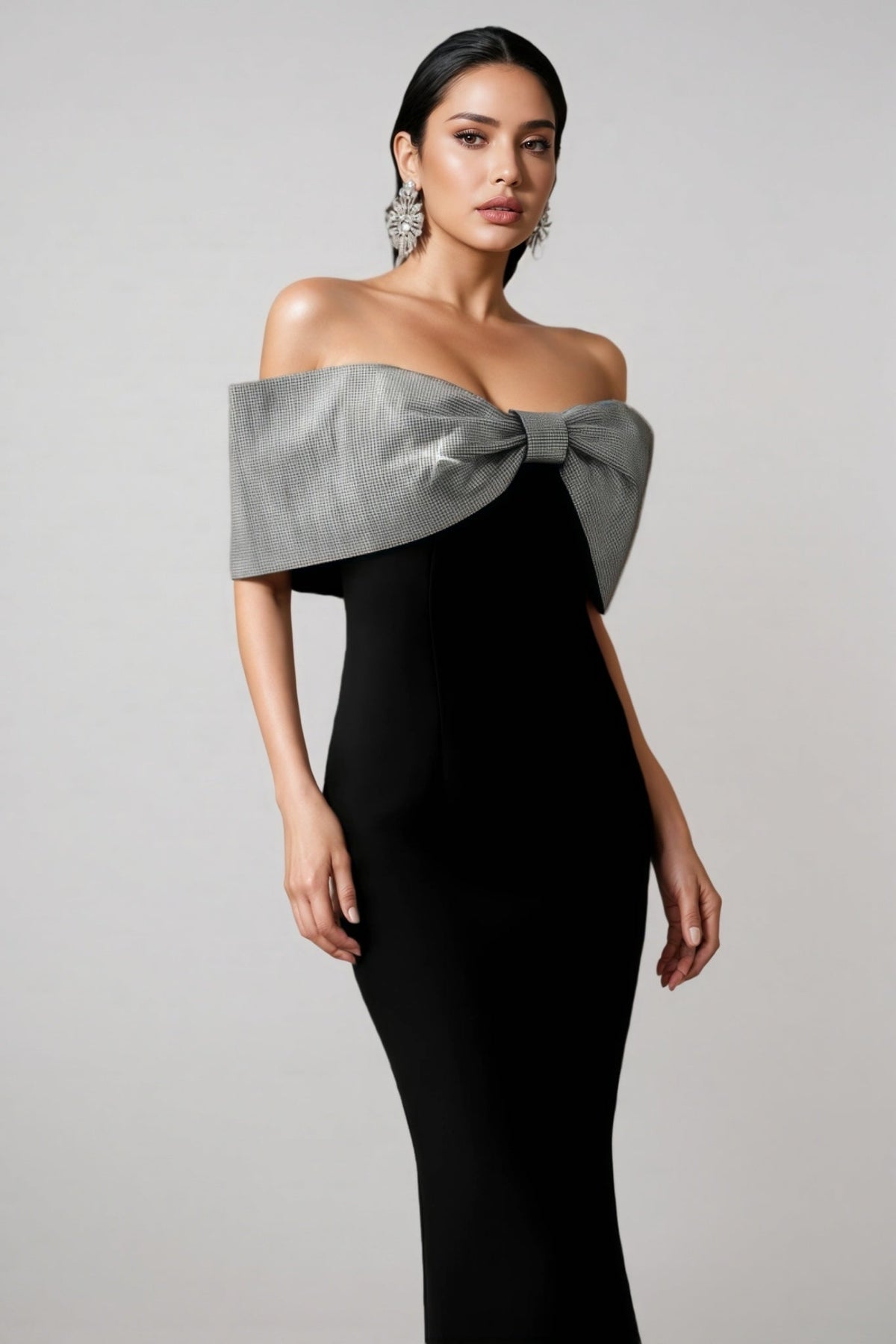 Off Shoulder Metallic Bow Bodycon Maxi Gown - View 4