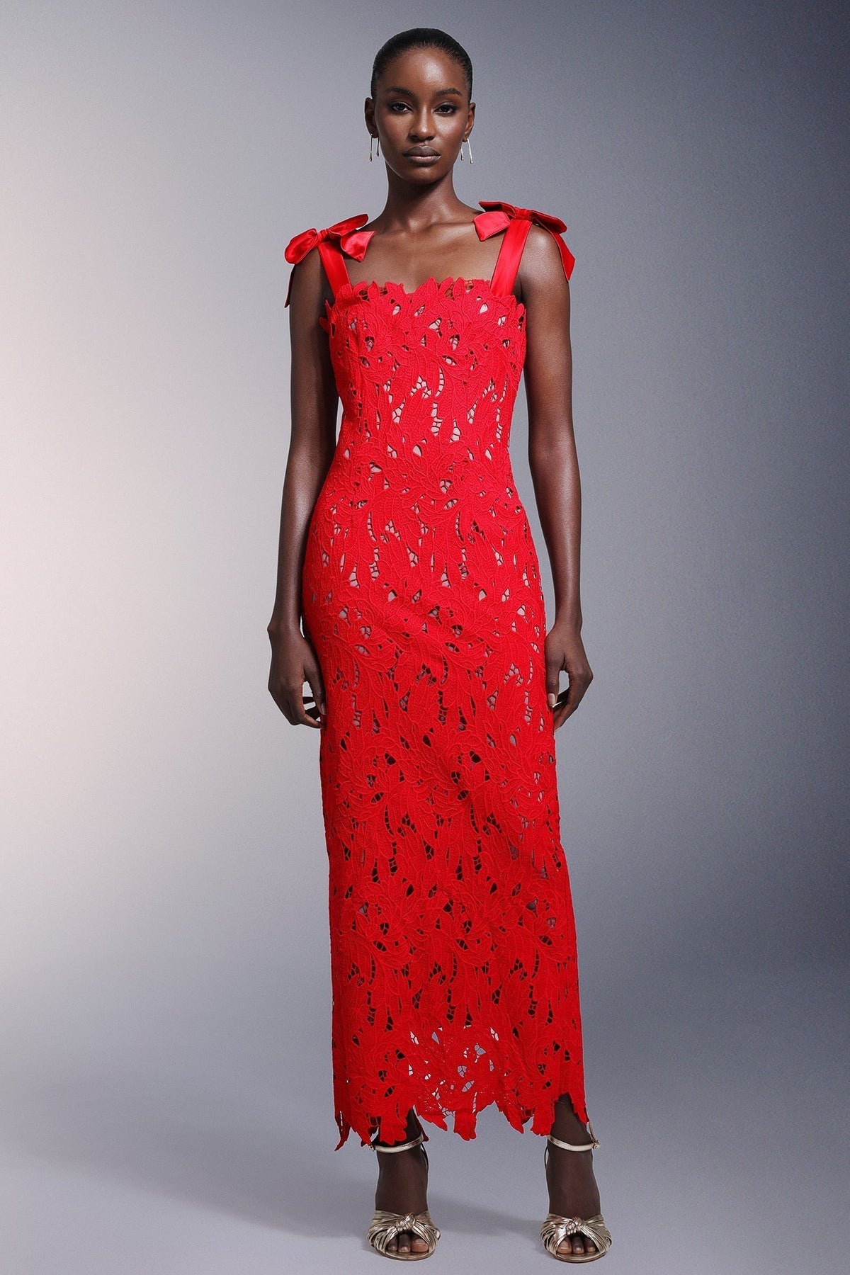 Bows Lace Sleeveless Maxi Dress