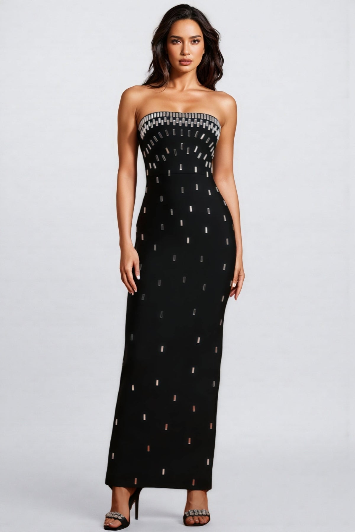 Strapless Rhinestone Embellished Column Bodycon Maxi Gown - View 4