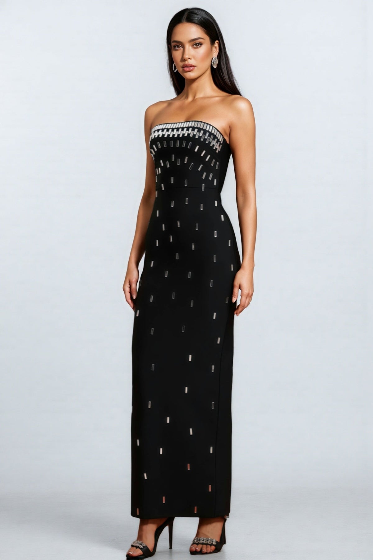 Strapless Rhinestone Embellished Column Bodycon Maxi Gown