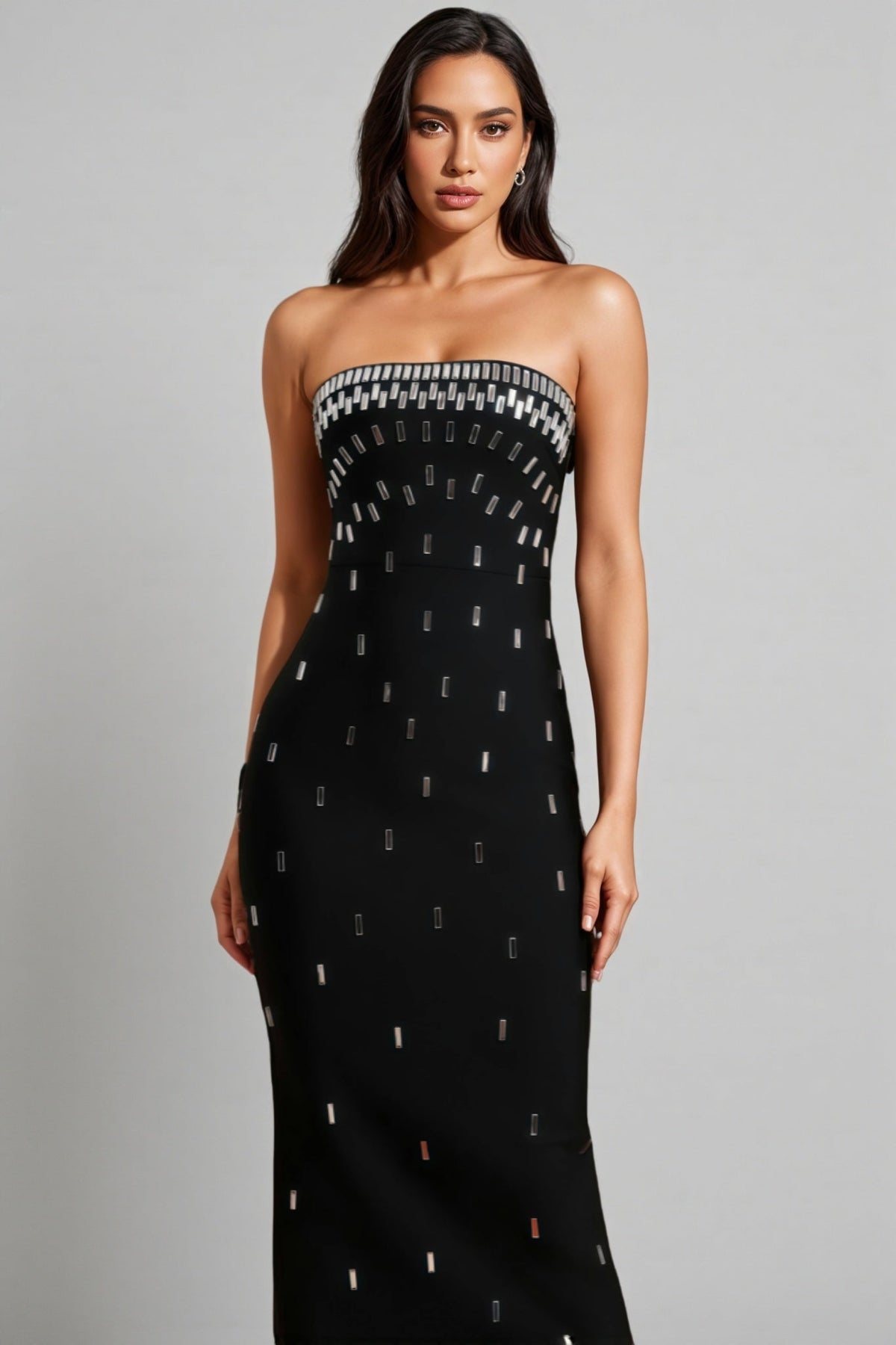 Strapless Rhinestone Embellished Column Bodycon Maxi Gown - View 2