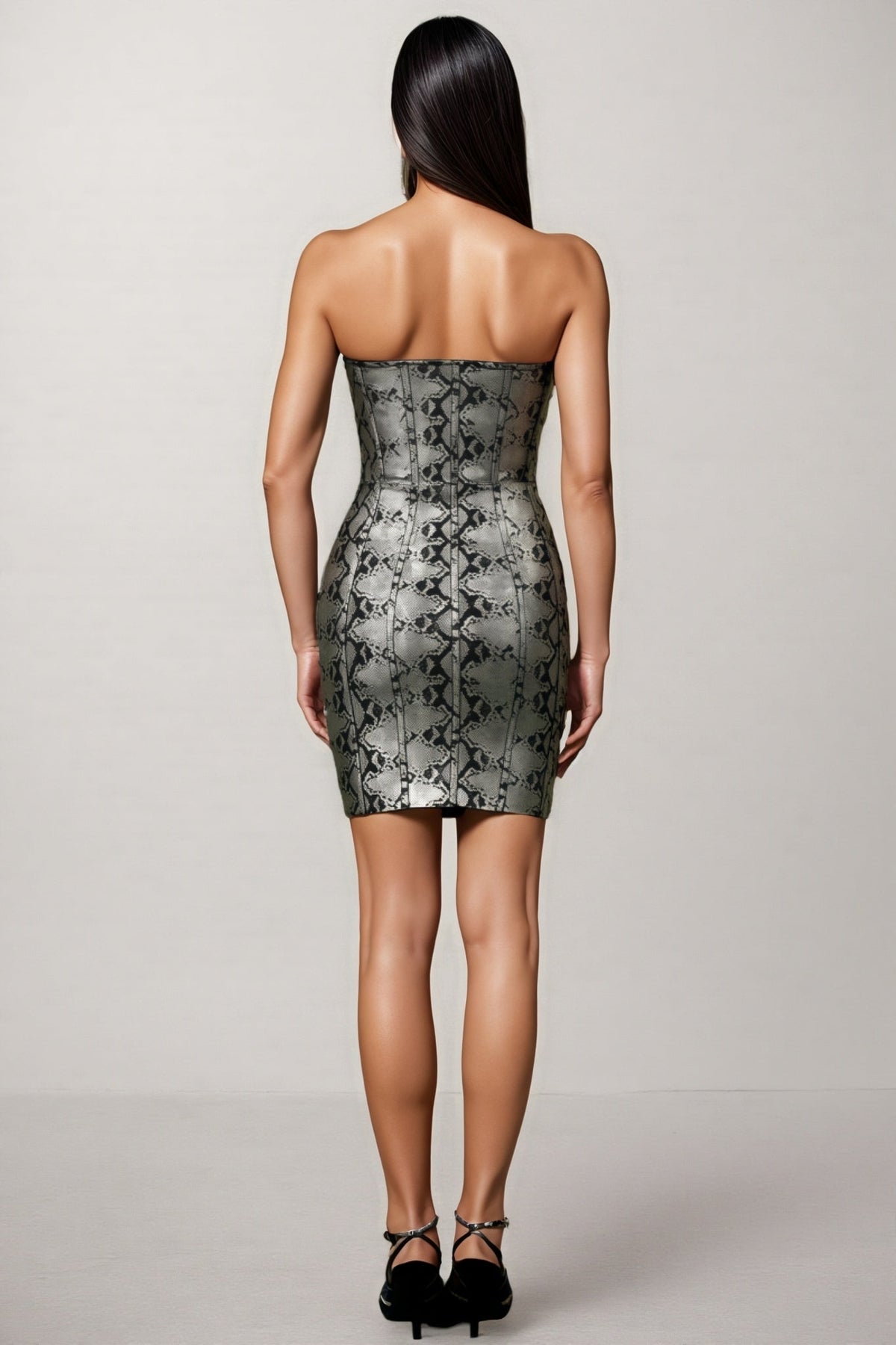 Snakeskin Print Strapless Corset Bodycon Bandage Mini Dress - View 5