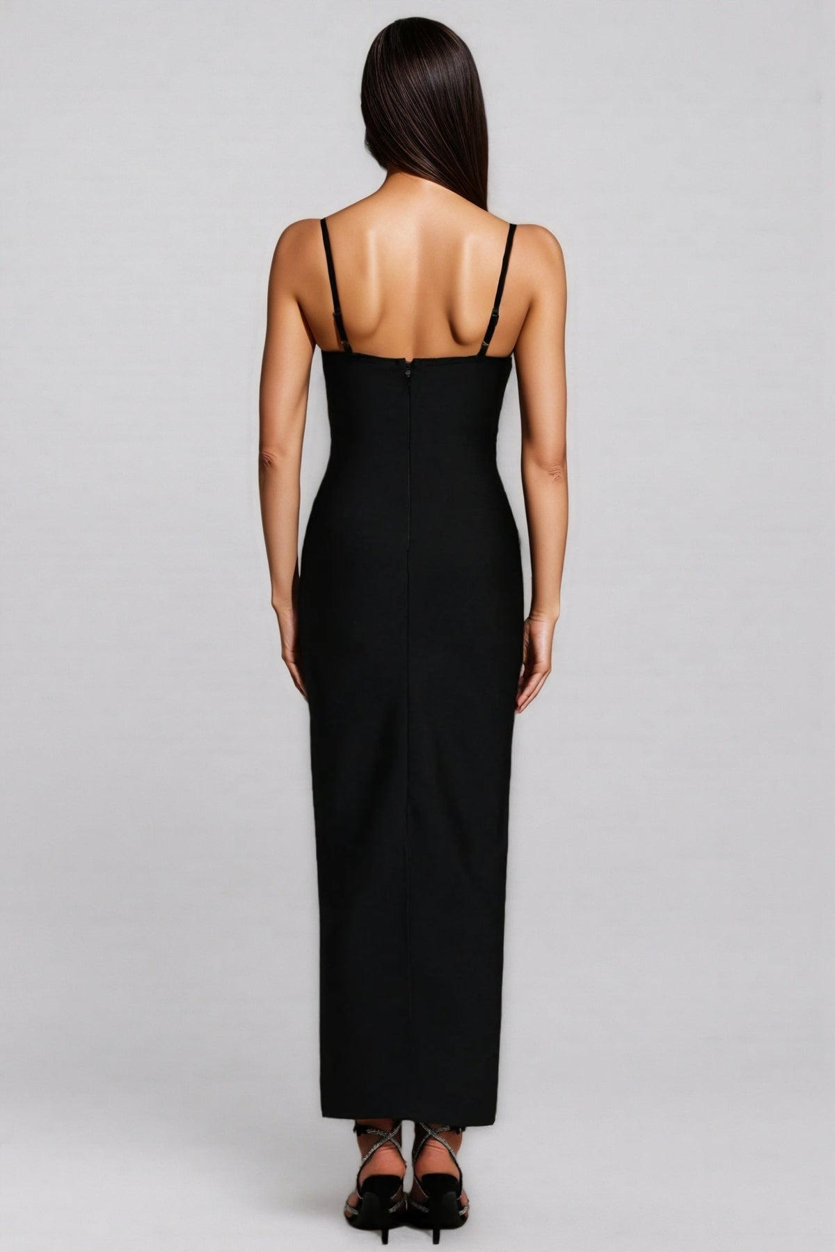 Bandage Sweetheart Chain Drape Rhinestone Brooch Mesh Maxi Dress - View 5