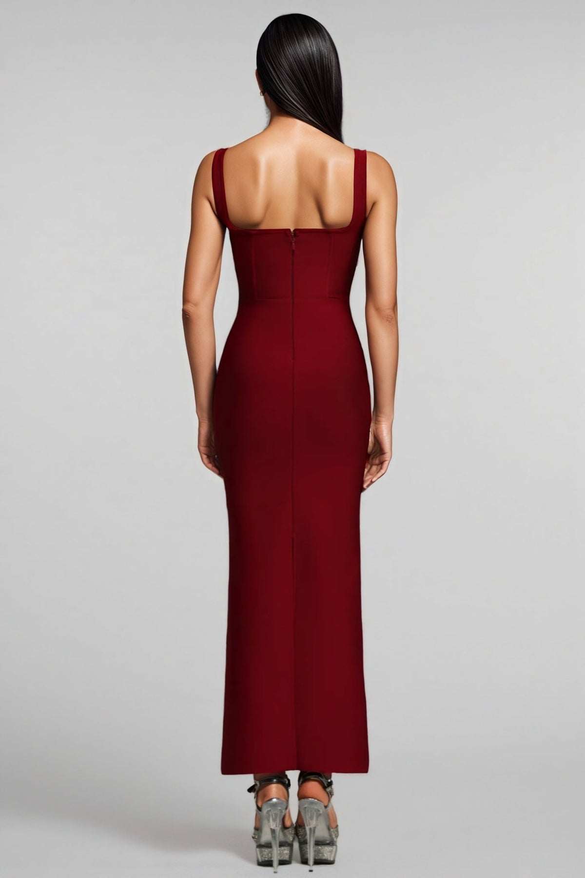 Crystal Starburst Embellished Square Neck Wide Bodycon Maxi Dress - View 5