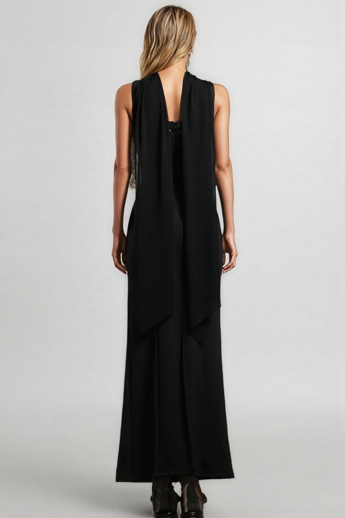 Lace Up Keyhole Grommet Trim Neck Scarf Bandage Maxi Gown - View 3