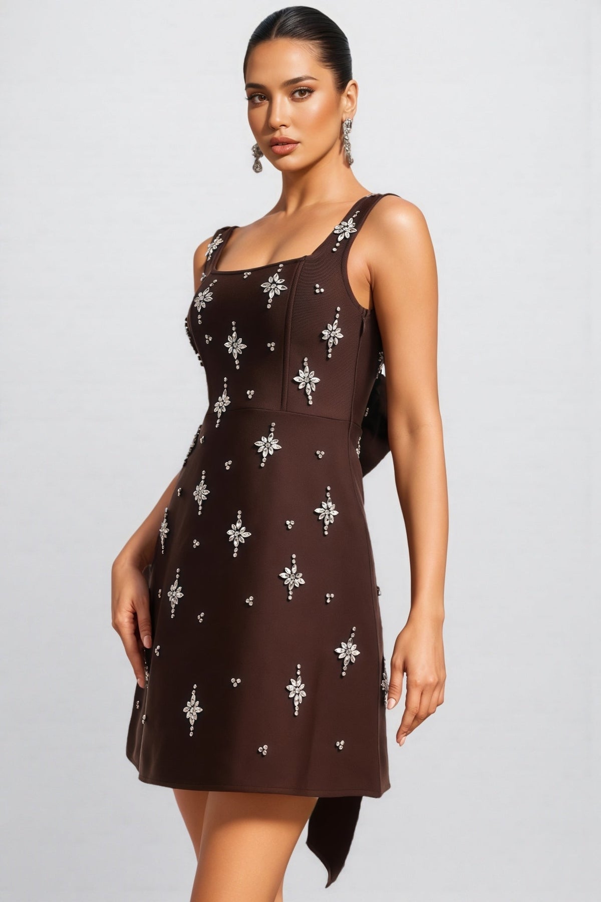 Julieta Square Neck Rhinestone Bandage Maxi Dress - View 4