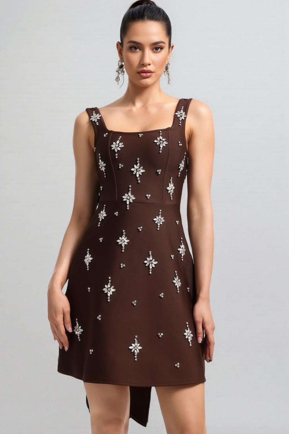 Julieta Square Neck Rhinestone Bandage Maxi Dress - View 3