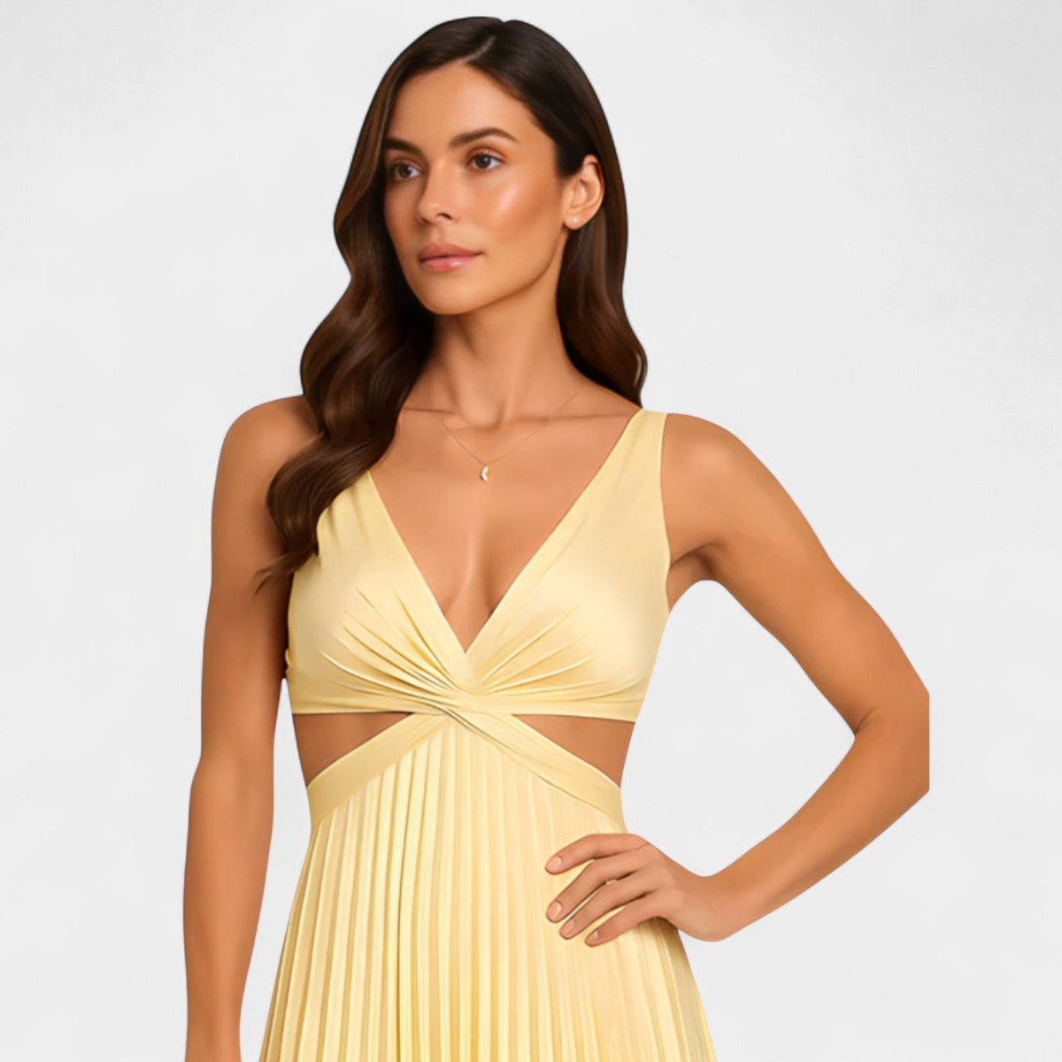 Pleated V-Neck Cut Out Sleeveless Midi Dress 4