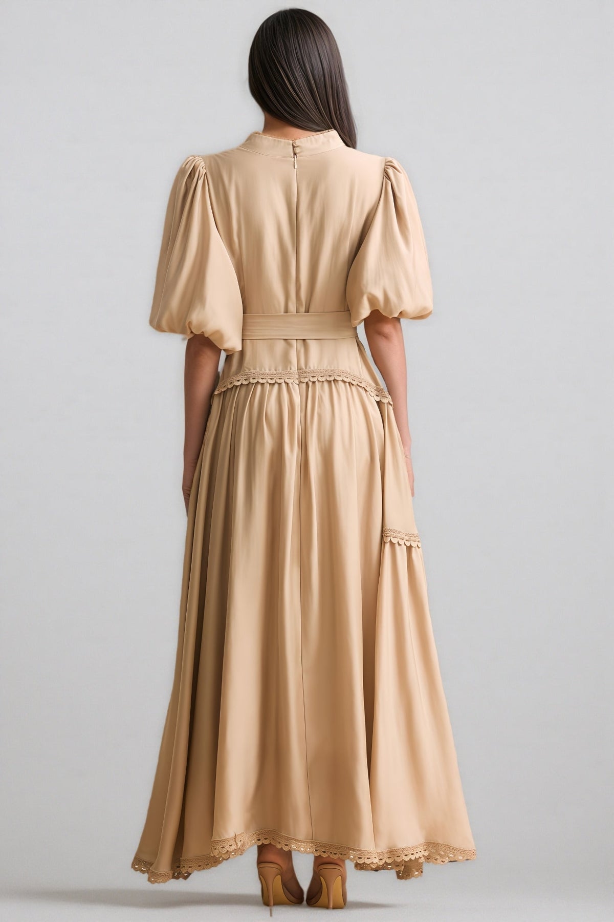 Beaufort Lace Trim Puff Sleeve Maxi Dress - View 7