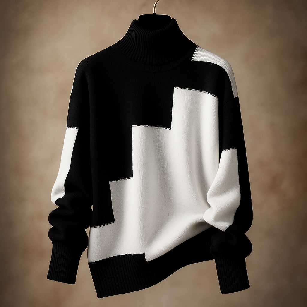 Turtleneck Colorblock Drop Shoulder Knit Sweater