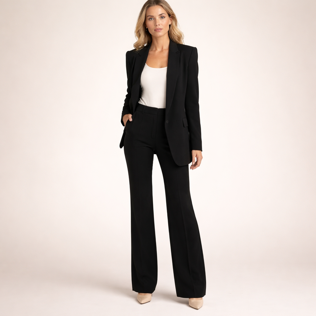 Single Button Blazer and Wide Leg Trousers Two Piece Set 2
