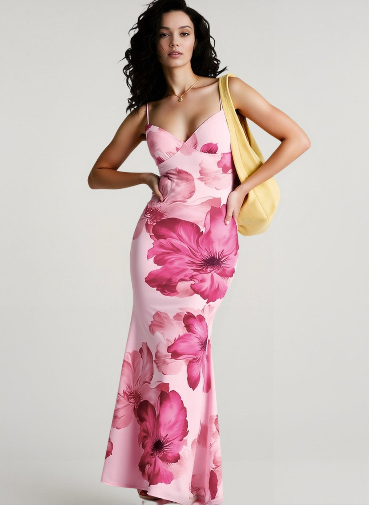 Floral V-Neck Spaghetti Strap Slip Maxi Dress