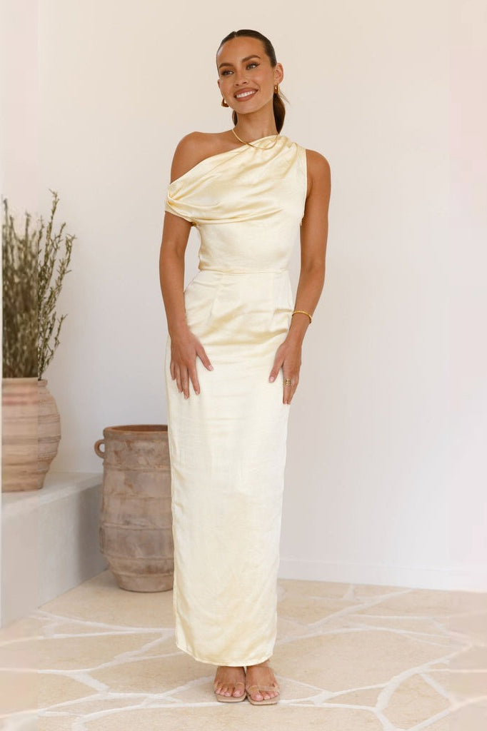 One Shoulder Cowl Neck Satin Maxi Dress 6