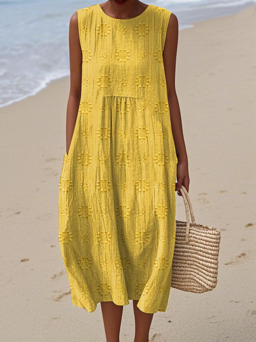 Floral Textured Sleeveless Pocket Midi Dress 3