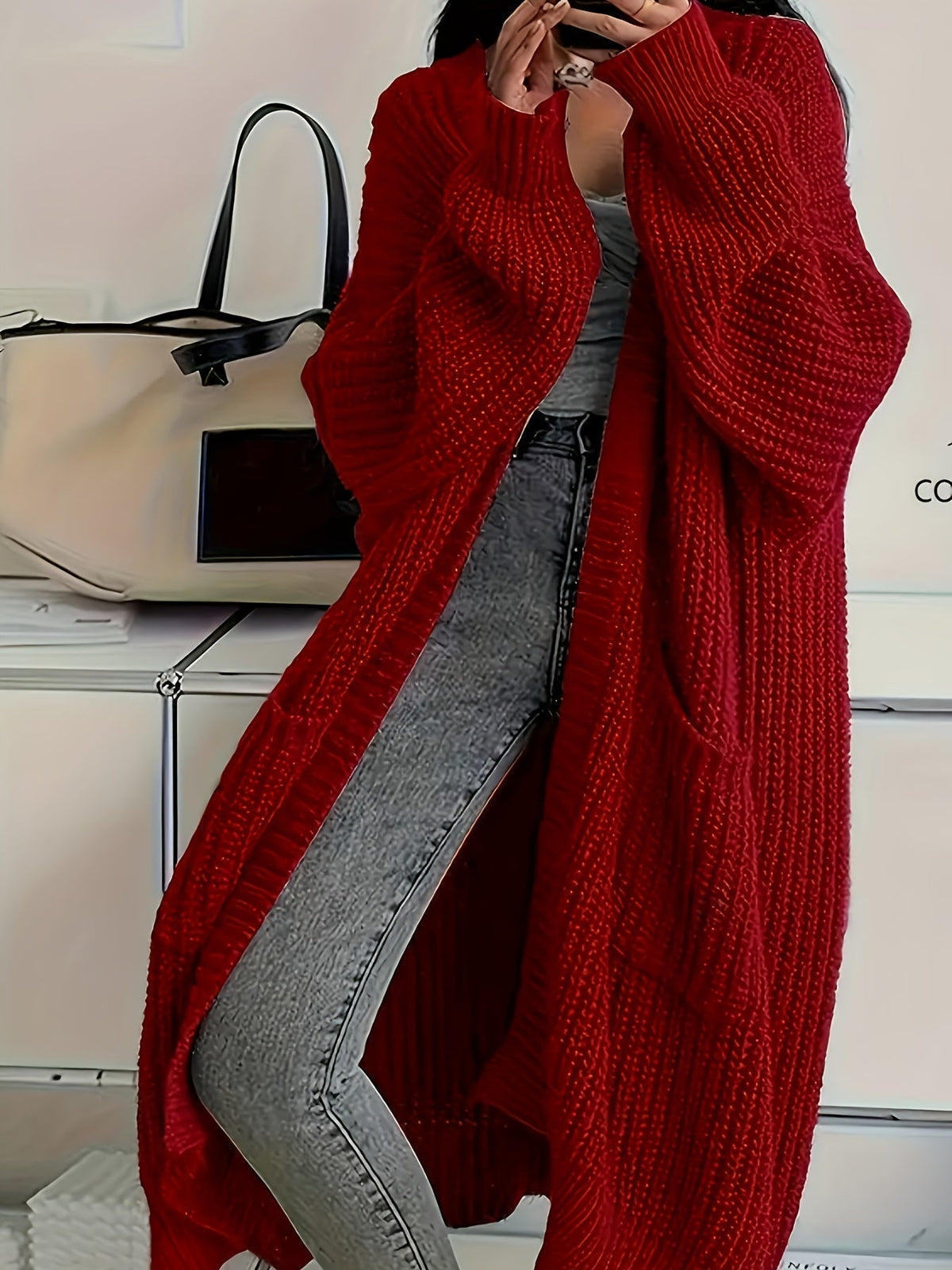 Waffle Knit Longline Open Front Cardigan 5