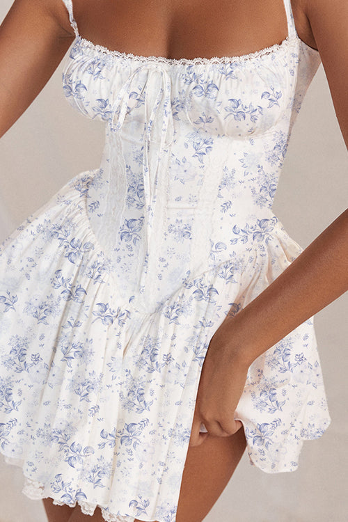 Floral Lace Print Sweetheart Neck Skater Mini Dress 15