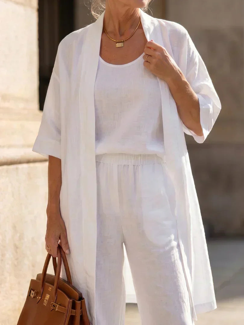 Sleeveless Tank Wide Leg Pants and Longline Duster Matching Set 18