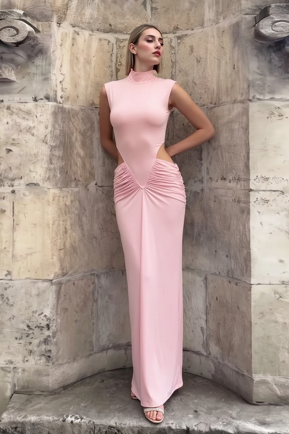 V-Neck Sleeveless Ruched Bodycon Mini Party Dress - View 2