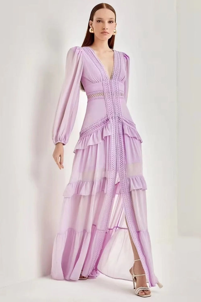 Lorie Long Sleeve Ruffle Gown - View 5