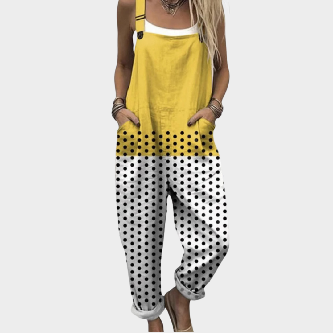 Polka Dot Colorblock Sleeveless Overalls Jumpsuit