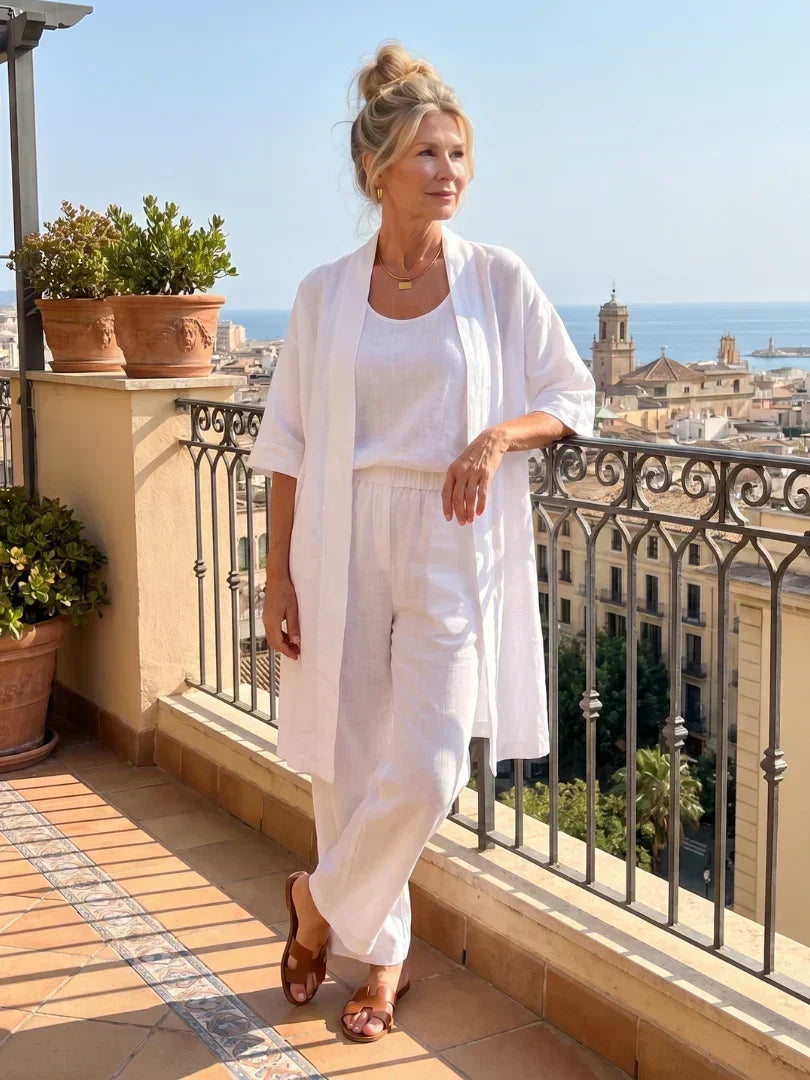 Sleeveless Tank Wide Leg Pants and Longline Duster Matching Set 17