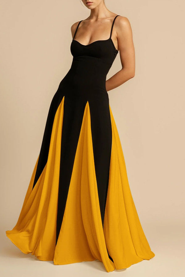Spaghetti Strap Sweetheart Panelled Fit and Flare Maxi Gown - View 7