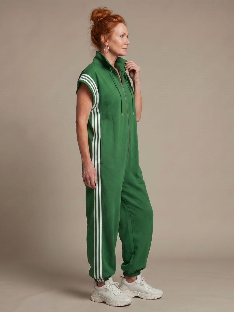 Zip Front Side Stripe Sleeveless Jogger Jumpsuit 18