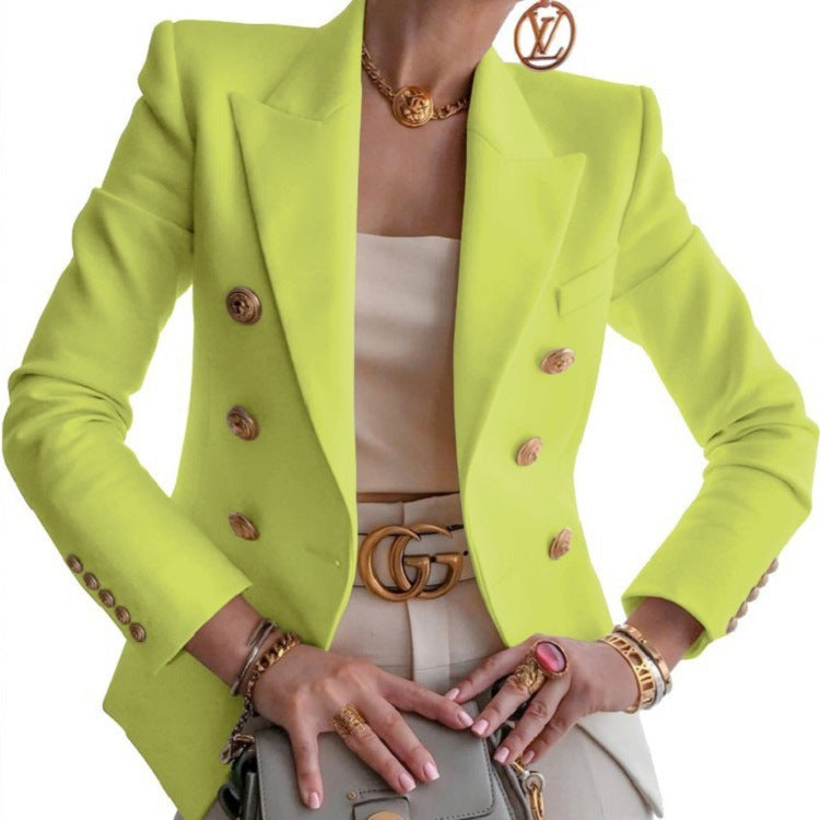 Peak Lapel Double Breasted Gold Button Blazer 10