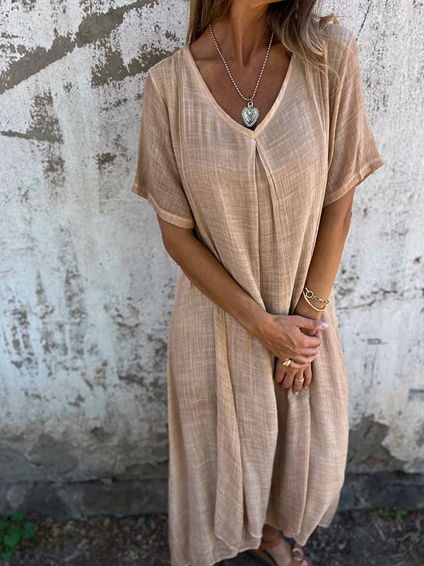 V-Neck Short Sleeve Textured Maxi Dress 3