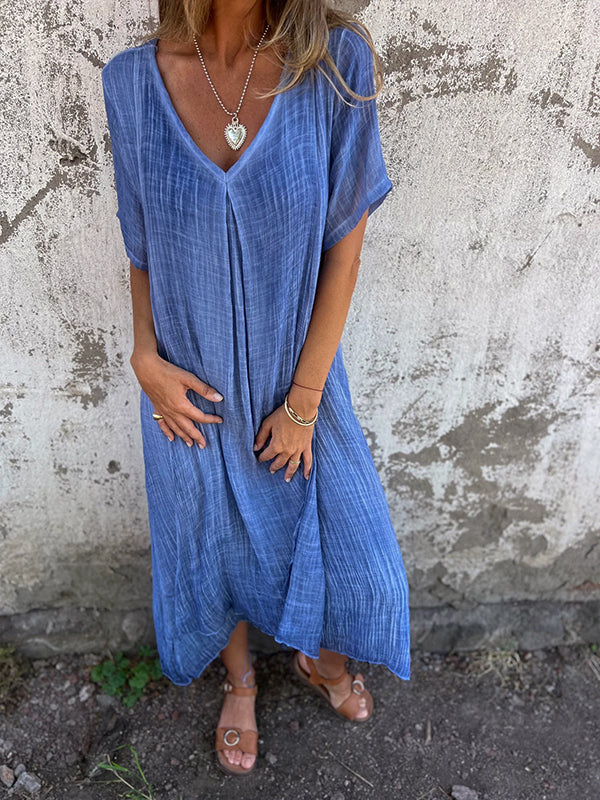 V-Neck Short Sleeve Textured Maxi Dress 2