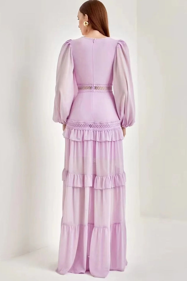 Lorie Long Sleeve Ruffle Gown - View 6