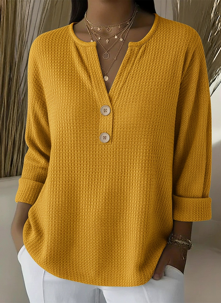 Notch Neck Waffle Knit Button Henley Top 7