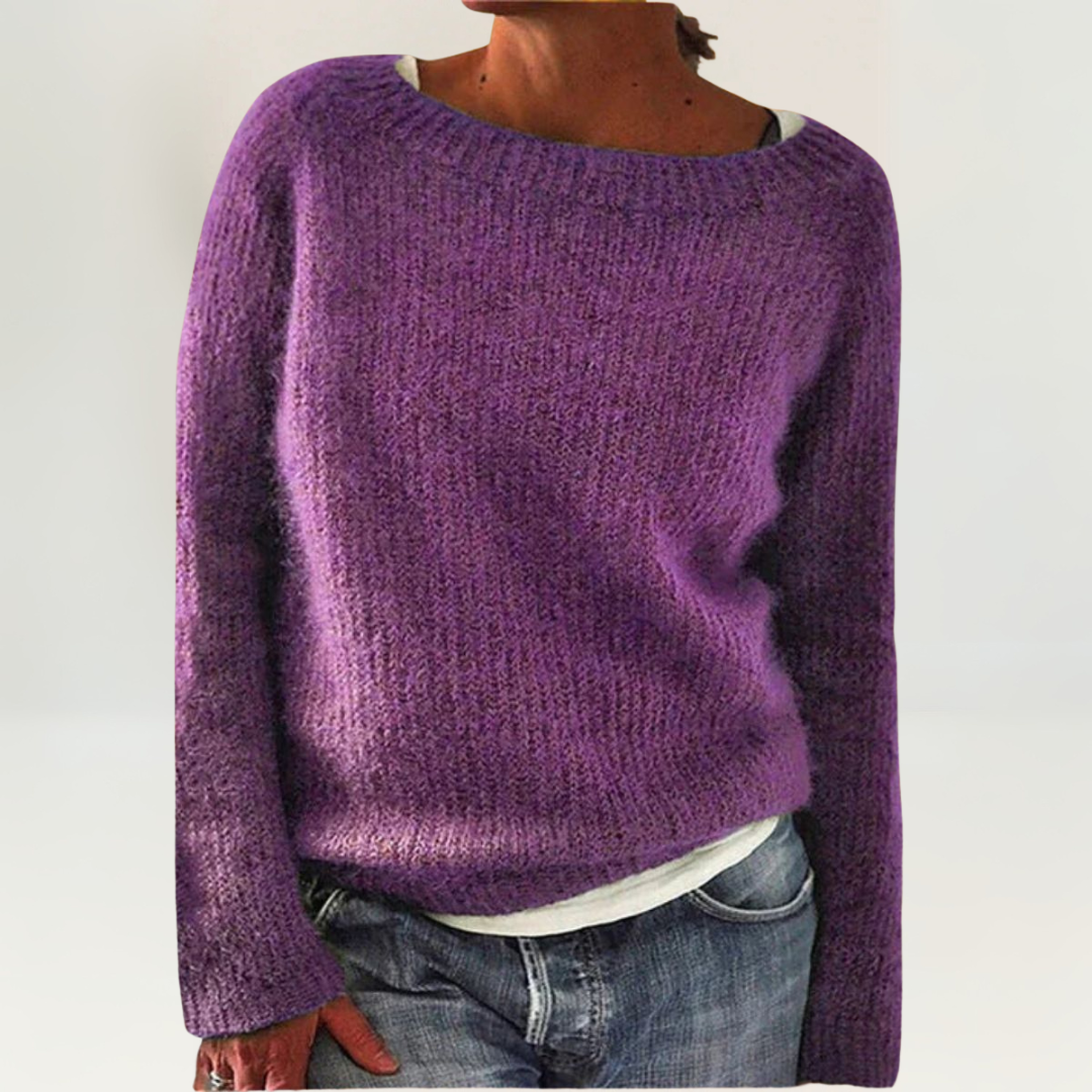 Boat Neck Long Sleeve Loose Knit Sweater 2