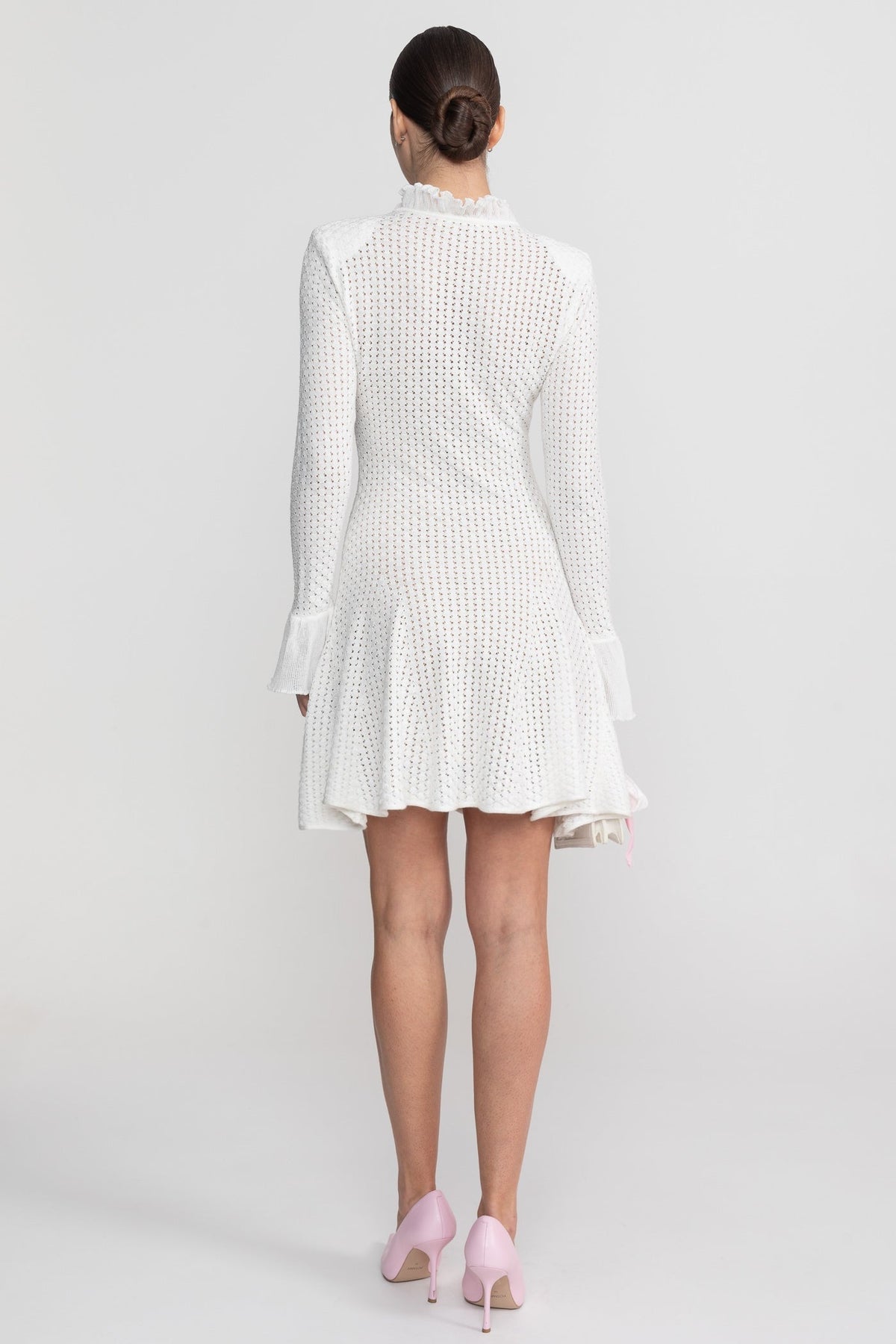 Open-Knit Mini Dress - White - View 7