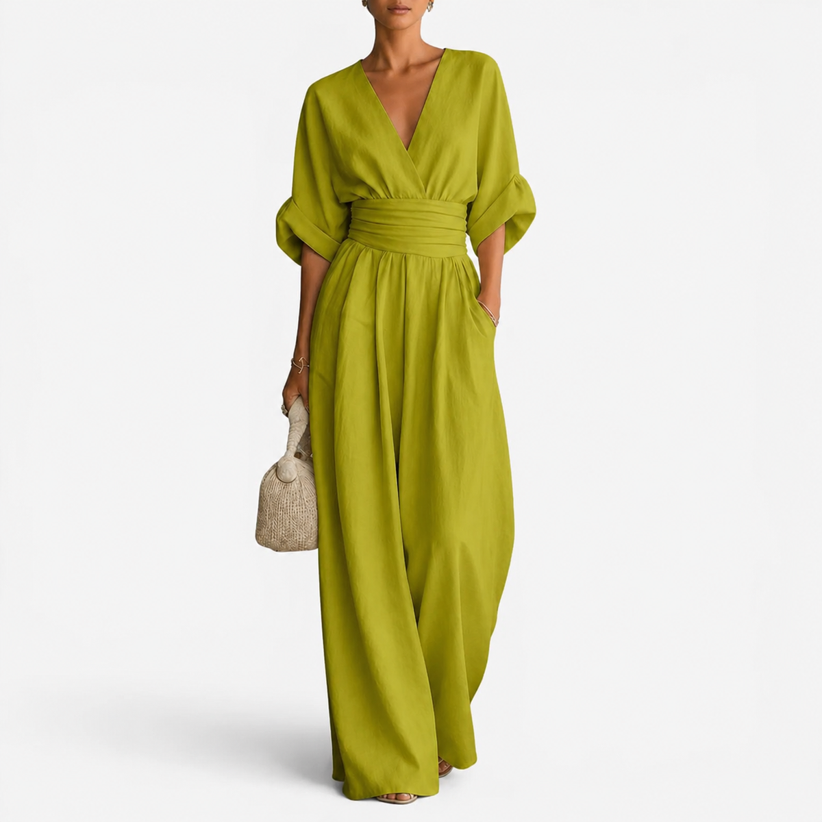 V-Neck Half Sleeve Wrap Wide Leg Jumpsuit 11