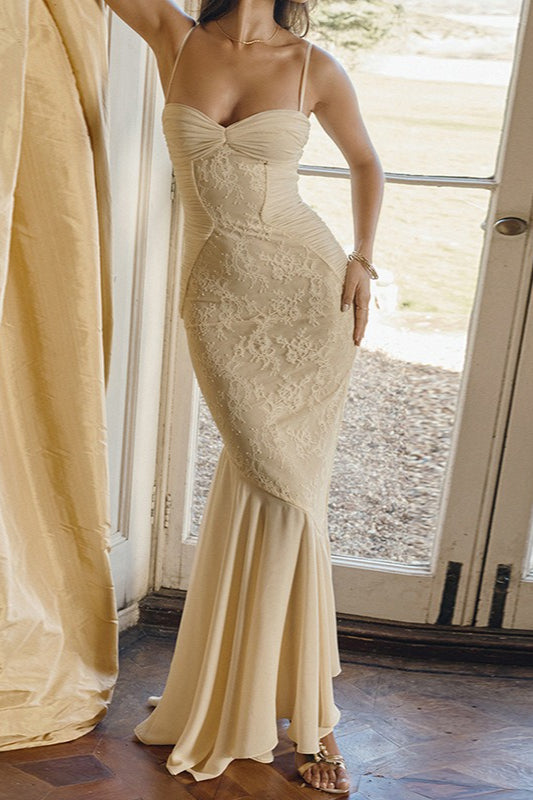 Lace Sweetheart Spaghetti Strap Mermaid Maxi Dress