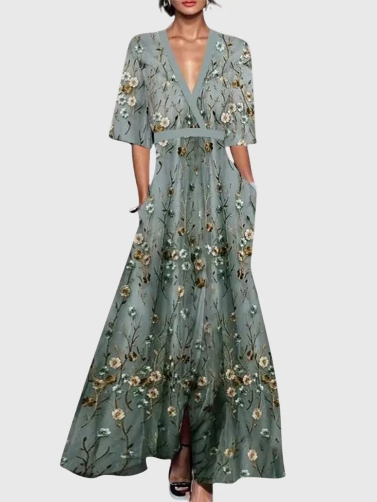 Floral V-Neck Flutter Sleeve Wrap Maxi Dress 4