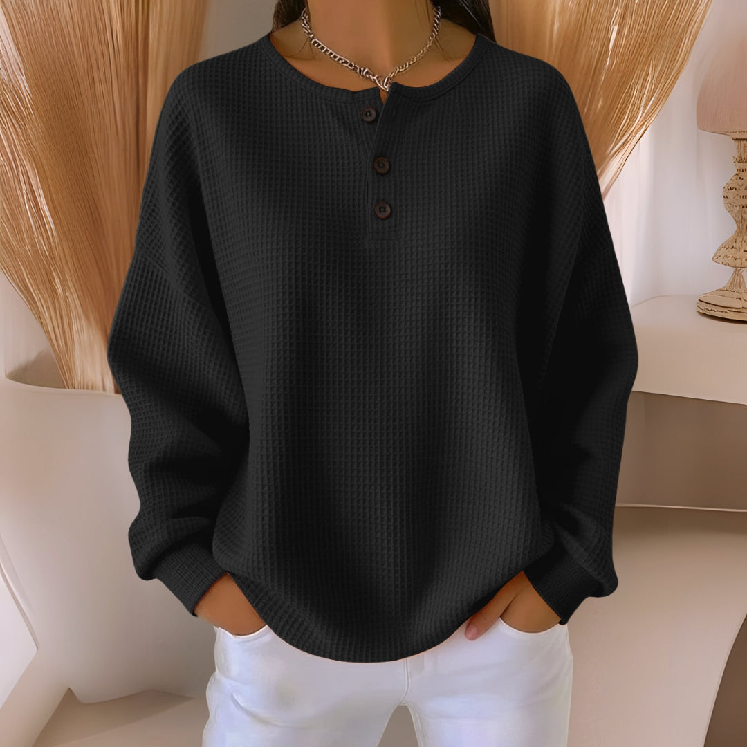 Waffle Knit Button Henley Long Sleeve Top 4