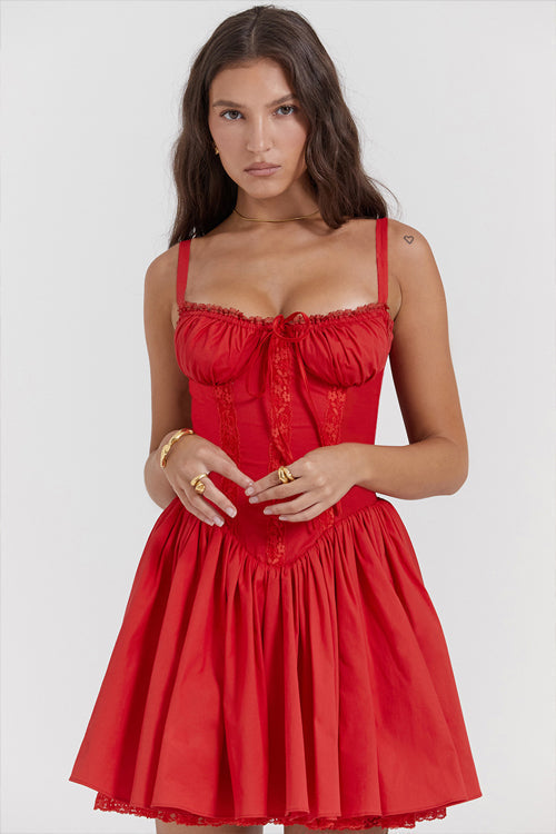 Floral Lace Print Sweetheart Neck Skater Mini Dress 24