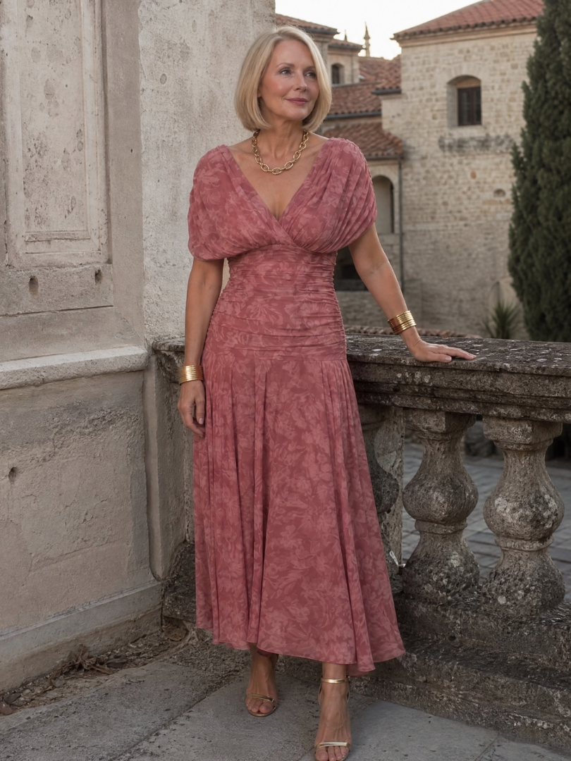 Floral Off Shoulder Ruched Chiffon Maxi Dress 22